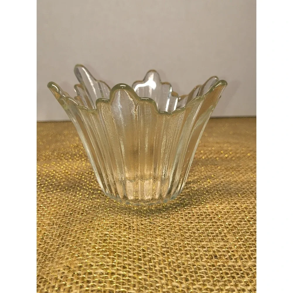Vintage Glass Tulip Candy Bowl Set Ice Cream Dish Candle Holder Ribbed‎ Wavy Rim